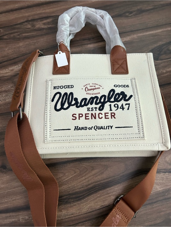 Wrangler Handbags - Montana West Wrangler Cream Canvas Tote with Brown Leather Accents